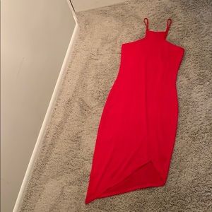 Asymmetrical red, stretchy dress from Express